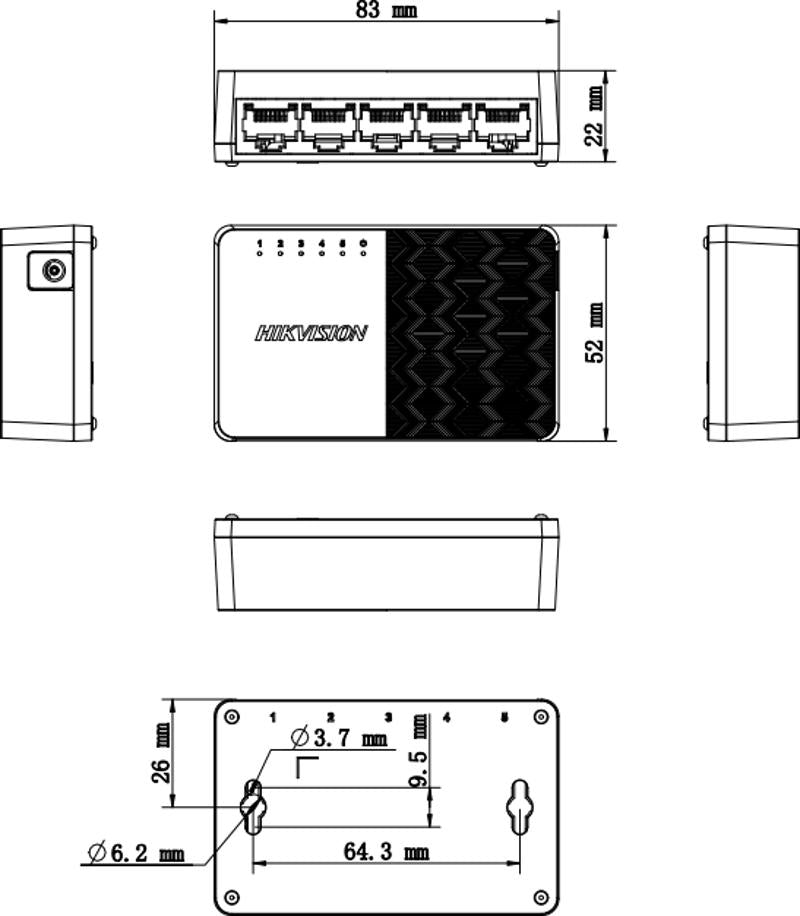 Switch Hikvision - Fast Ethernet 10 - 100 Mbps - Diseño Compacto y Estetico - DS-3E0105D-O