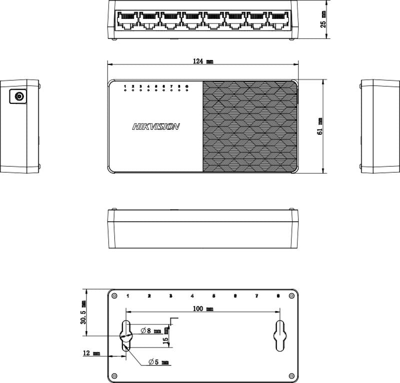Switch Hikvision - 100 - 1000 Mbps - Diseño Compacto y Estetico - DS-3E0508D-O