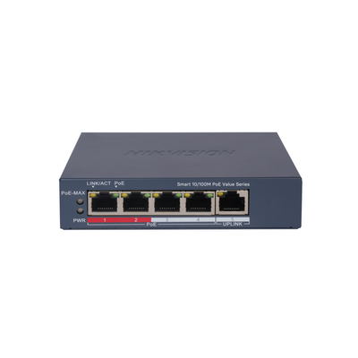 Switch PoE Hikvision - Switch Gigabit PoE+ - No Administrable - 4 Puertos 10 - 100 - DS3E1105PEI/MV2