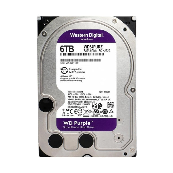 Disco-Duro-HDD-WD-Purple-Surveillance-6TB-5400-RPM-SATA-III-6Gb/s-256MB-caché-Internal-CMR-3,5"