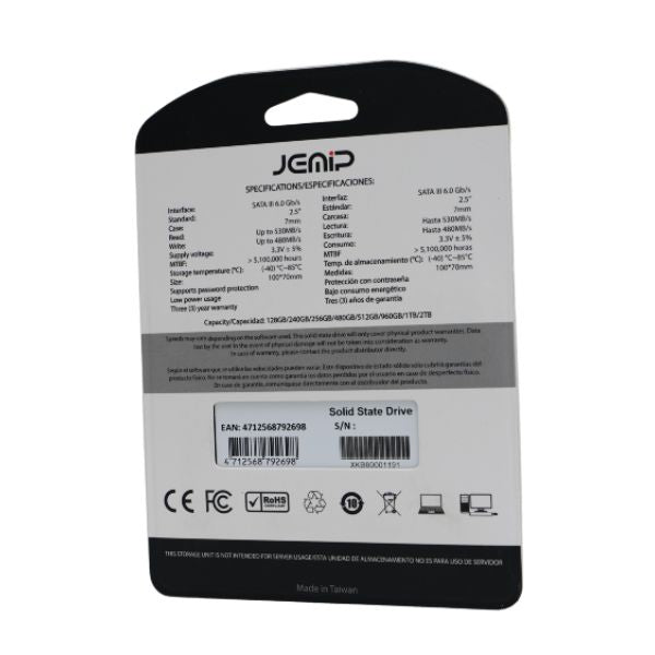 Disco Duro SSD JEMIP BASIC 256GB SATA III 2.5″ (EMPAQUE RETAIL)