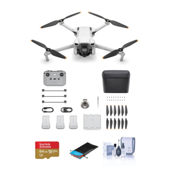 Dron-DJI-Mini-3-con-Control-Remoto-Vuela-Mas-Kit-microSDXC-64GB-plataforma-de-aterrizaje-kit-de-limpieza