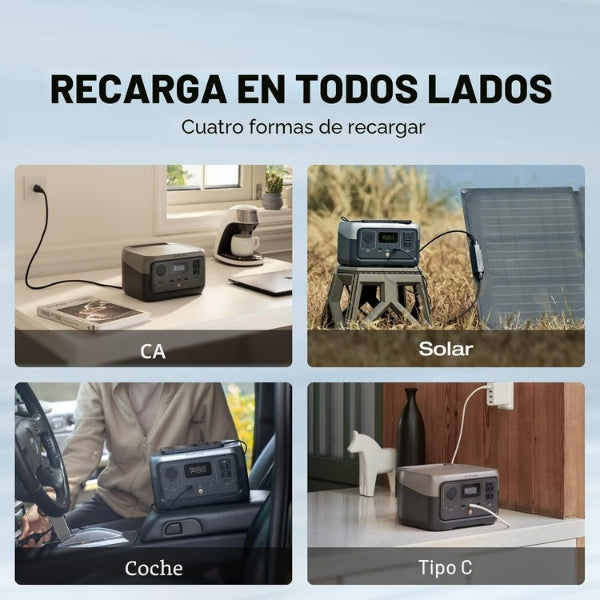 Estación - Energía - EF - ECOFLOW - RIVER 2 - Portátil - LiFePO4 - 256 Wh - 600 W - AC - Solar - EFR600