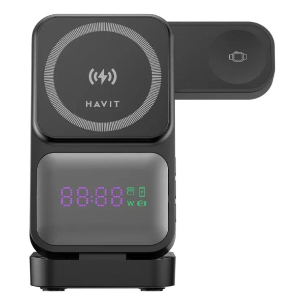 Estación - de - Carga - Inalámbrica - Havit - W3107 - 3 - en - 1 - Pantalla - LED - Celular - 15W - Reloj - 2.5W - Audífonos - 5W - USB - C