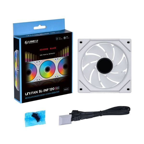 Fan-Cooler-Lian-Li-UNI-FAN-SL-INF-LCD-FLEX-Reverse-Blade-Fluid-Dynamic-Bearing-120mm-Blanco-RGB