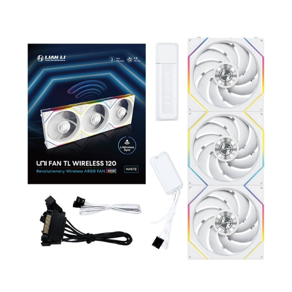 Fan-Cooler-Lian-Li-UNI-FAN-TL-120-V2-Wireless-Fluid-Dynamic-Bearing-120mm-Blanco-RGB-3-Pack