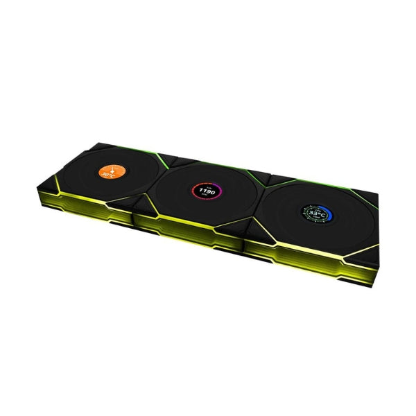 Fan-Cooler-Lian-Li-UNI-FAN-TL-LCD-FLEX-Fluid-Dynamic-Bearing-120mm-(3-Pack)-Negro-RGB