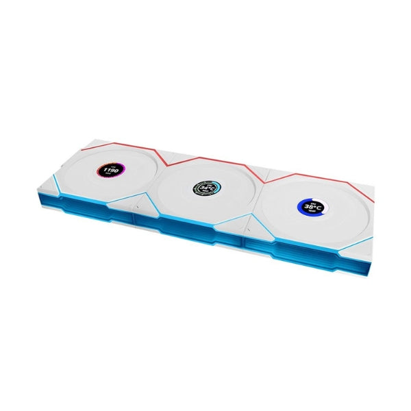 Fan-Cooler-Lian-Li-UNI-FAN-TL-LCD-FLEX-Reverse-Blade-Fluid-Dynamic-Bearing-120mm-(3-Pack)-Blanco-RGB