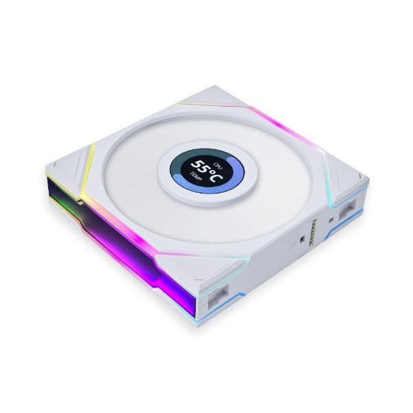 Fan-Cooler-Lian-Li-UNI-FAN-TL-LCD-FLEX-Reverse-Blade-Fluid-Dynamic-Bearing-120mm-(3-Pack)-Blanco-RGB