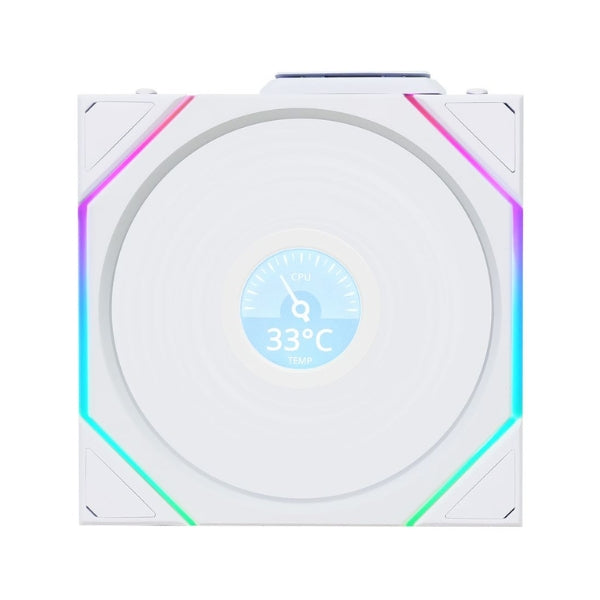 Fan-Cooler-Lian-Li-UNI-FAN-TL120-V2-LCD-Reverse-Blade-Wireless-Fluid-Dynamic-Bearing-120mm-Blanco-RGB