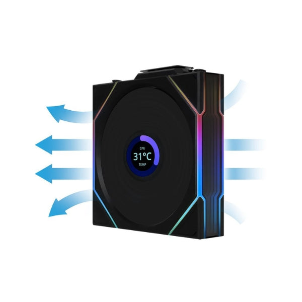 Fan-Cooler-Lian-Li-UNI-FAN-TL120-V2-LCD-Reverse-Blade-Wireless-Fluid-Dynamic-Bearing-120mm-Negro-RGB