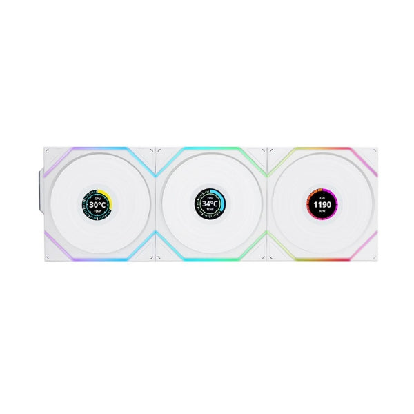 Fan-Cooler-Lian-Li-UNI-FAN-TL120-V2-LCD-Wireless-Fluid-Dynamic-Bearing-120mm-Blanco-RGB-3-Pack