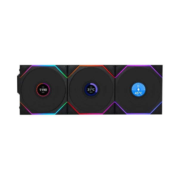 Fan-Cooler-Lian-Li-UNI-FAN-TL120-V2-LCD-Wireless-Fluid-Dynamic-Bearing-120mm-Negro-RGB-3-Pack