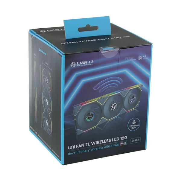 Fan-Cooler-Lian-Li-UNI-FAN-TL120-V2-LCD-Wireless-Fluid-Dynamic-Bearing-120mm-Negro-RGB-3-Pack