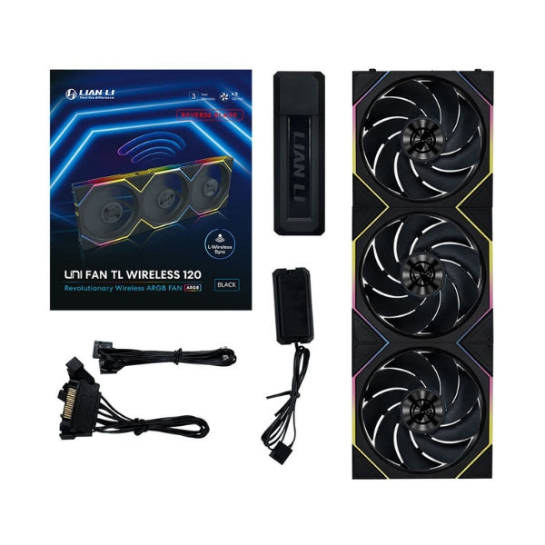 Fan-Cooler-Lian-Li-UNI-FAN-TL120-V2-Reverse-Blade-Wireless-Fluid-Dynamic-Bearing-120mm-Negro-RGB-3-Pack