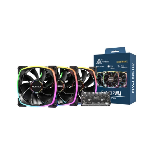 Fan-Cooler-Montech-RX120-ARGB-Rifle-Bearing-Reversed-120mm-Negro-ARGB-3-Pack