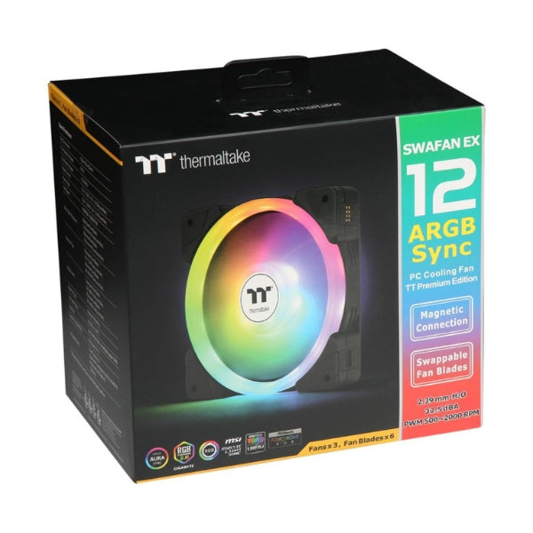 Fan-Cooler-Thermaltake-SWAFAN-EX12-ARGB-Hydraulic-Bearing-120mm-Negro-RGB-3-Pack