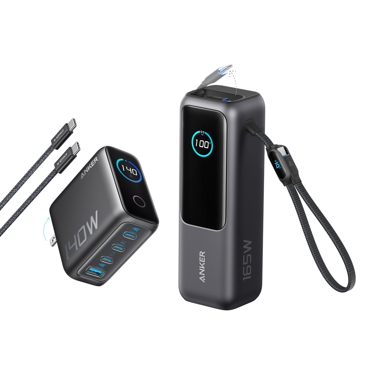 Power Bank Anker 65W con USB-C Integrado y Cable Retráctil