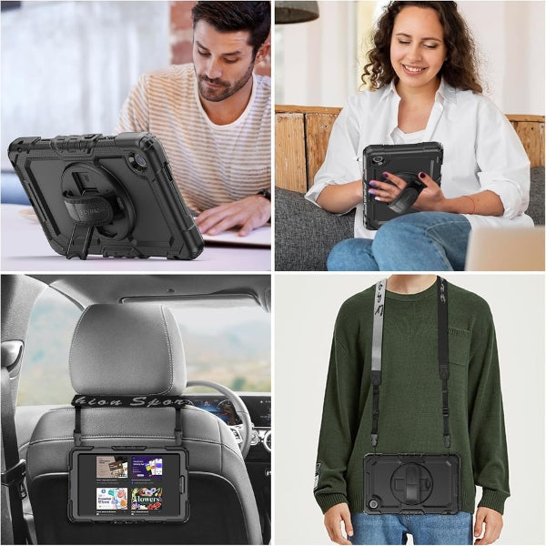 Funda - SEYMAC stock - Lenovo Tab OneTab K9 TB305FU - 8.7 - Protección Antigolpes - Soporte 360° - Correa - Negro