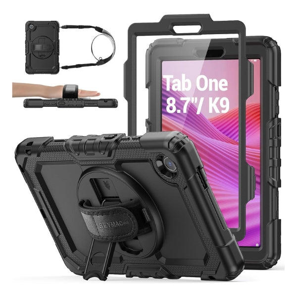 Funda - SEYMAC stock - Lenovo Tab OneTab K9 TB305FU - 8.7 - Protección Antigolpes - Soporte 360° - Correa - Negro
