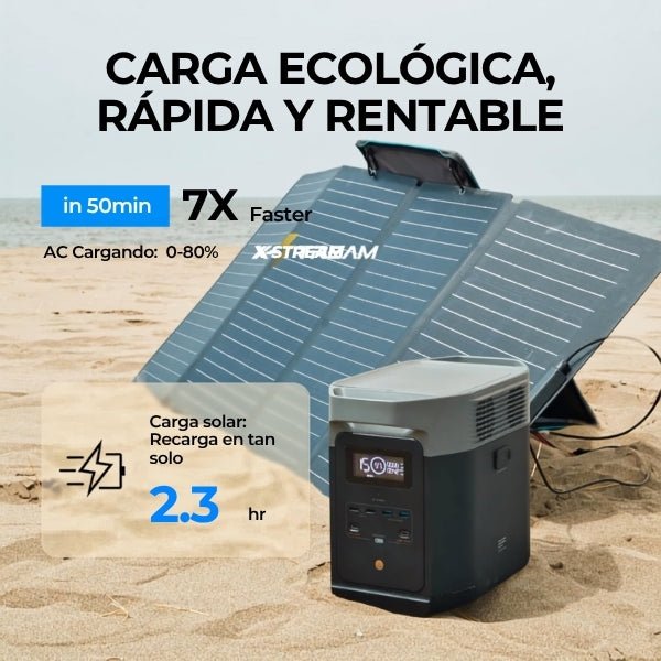Generador - Energía - EF - ECOFLOW - DELTA 2 - 1024Wh - 120V - 1800W - LFP - Solar - Panel 220W - Expansible - EFD330 - Negro