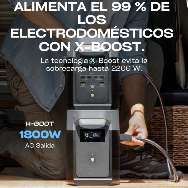 Generador - Energía - EF - ECOFLOW - DELTA 2 - 1024Wh - 120V - 1800W - LFP - Solar - Panel 220W - Expansible - EFD330 - Negro