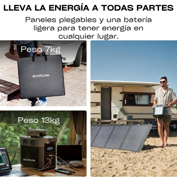 Generador - Energía - EF - ECOFLOW - DELTA 2 - 1024Wh - 120V - 1800W - LFP - Solar - Panel 220W - Expansible - EFD330 - Negro