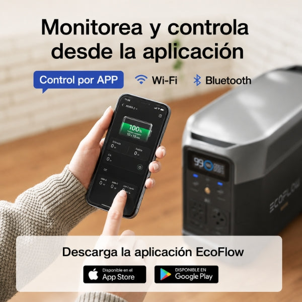 Generador - Energía - EF - ECOFLOW - DELTA Pro - 10,8 kWh - LiFePO4 - 3600 W - Expansible - Solar - EFD500 - Negro