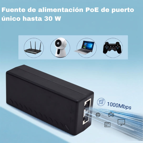 Inyector PoE - ThePoEstore - Gigabit PoE+ 30W - IEEE 802.3afat - 101001000Mbps - 48V - Negro-ejemplo2