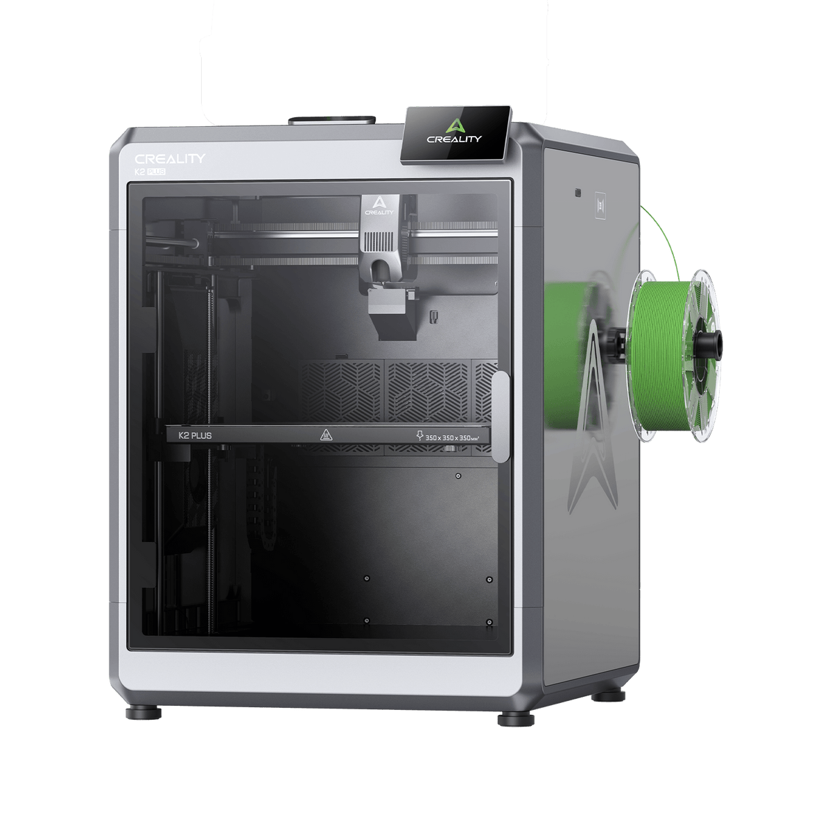 Impresora 3D Creality K2 Plus: volumen 350×350×350 mm, impresión multicolor, extrusor de tracción directa y funciones de