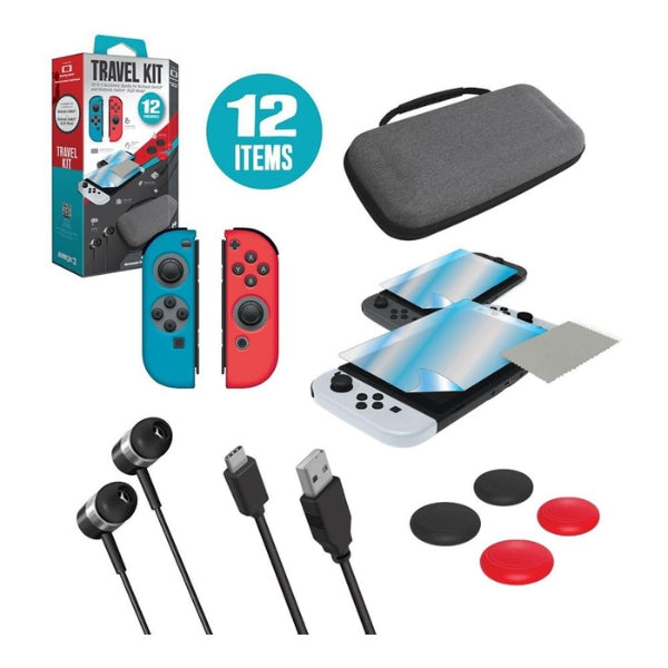 Kit - Gaming - Armor3 - Travel - Kit - Nintendo - Switch - Switch - OLED - Case - Cable - Type-C - Thumb - Grips - Screen - Protector - Earbuds - M07533 - Gris - Azul - Rojo