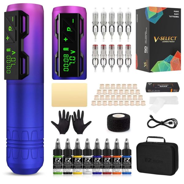 Kit de Pistola de Tatuaje EZTAT2 Portex P2S Inalámbrica con 50 Cartuchos V Select