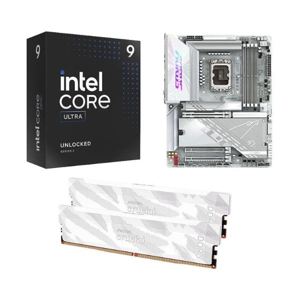 Kit-para-PC-Procesador-Intel-Core-Ultra-9-285K-24-Núcleos-3,7GHz-36MB-Cache-Tarjeta-Madre-GIGABYTE-Z890-Aorus-Pro-Ice-Socket-LGA1851-DDR5-ATX-Memoria-RAM-Crucial-Pro-32-GB-DDR5-6400-White