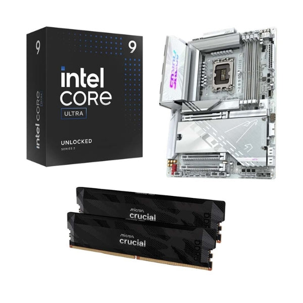 Kit-para-PC-Procesador-Intel-Core-Ultra-9-285K-24-Núcleos-3,7GHz-36MB-Cache-Tarjeta-Madre-GIGABYTE-Z890-Aorus-Pro-Ice-Socket-LGA1851-DDR5-ATX-Memoria-RAM-Crucial-Pro-32GB-DDR5-6400-Black