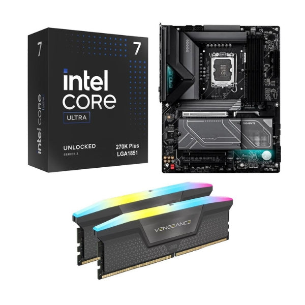Kit para PC Procesador Intel Core Ultra 7 270K Plus 24 Núcleos 3.7GHz 36MB Cache + Tarjeta Madre GIGABYTE Z890 Eagle WiFi7 Plus Socket LGA1851 DDR5 ATX + Memoria RAM Corsair Vengeance RGB 32 GB DDR5-6000 Black