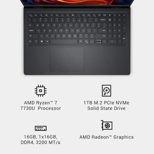 Laptop-Dell-15,6-2K-AMD-Ryzen-7-7730U-(2GHz)-16GB-RAM-1TB-SSD-15,6-AMD-Radeon-Win-11-Home-S-Mode-Carbon-Black
