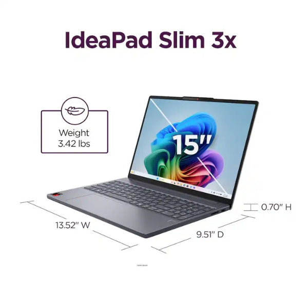 Laptop-Lenovo-IdeaPad-Slim-3x-Copilot+-PC-Touchscreen-Snapdragon-X-X1-26-100-(3GHz)-16-GB-RAM-256-GB-SSD-15,3-Qualcomm-Adreno-Win-11-Home-Luna-Grey
