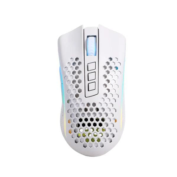 Mouse Storm pro blanco con RGB, inalambrico y cableado USB, interrupto