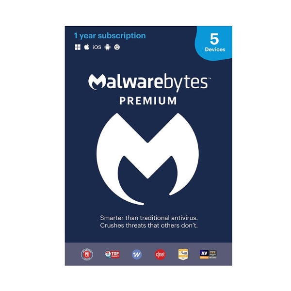 Malwarebytes Premium Security - 5 Devices / 1 Year - Windows, Mac OS,