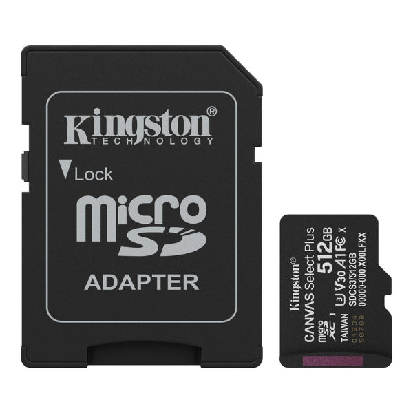 Memoria Micro SD Kingston Canvas Select Plus 512GB Clase 10 UHS-I con Adaptador - SDCS3512GB