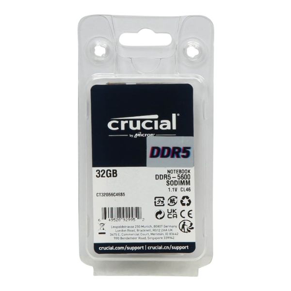 Memoria RAM Crucial 32GB DDR5 5600MHz SO-DIMM – CL46 – Single Channel