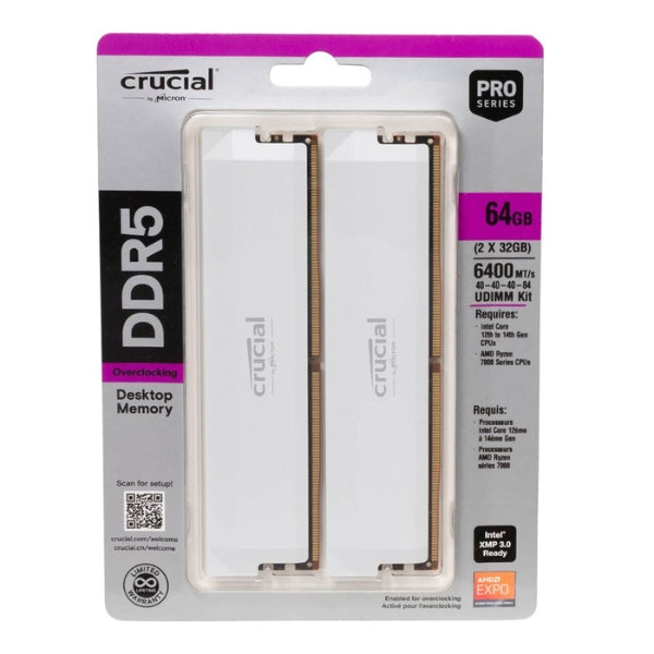 Memoria RAM Crucial Pro 64GB (2x32GB) DDR5 6400MHz PC5-51200 CL40 Dual