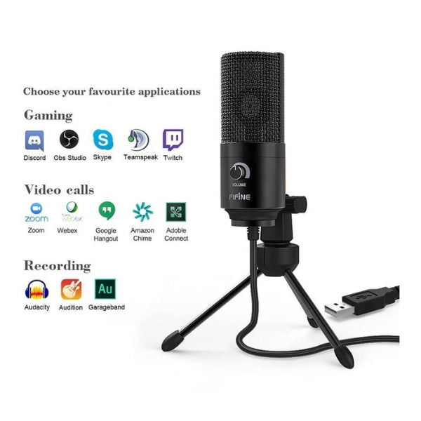Micrófono FiFine K669B Condensador USB Cardioide Para Streaming y Grabación