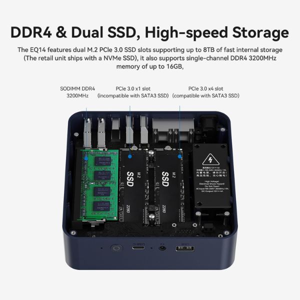 Mini PC Beelink EQ14 - Intel N150 - 16GB RAM - 500GB SSD - Dual HDMI 4K UHD - WiFi 6 - BT5.2