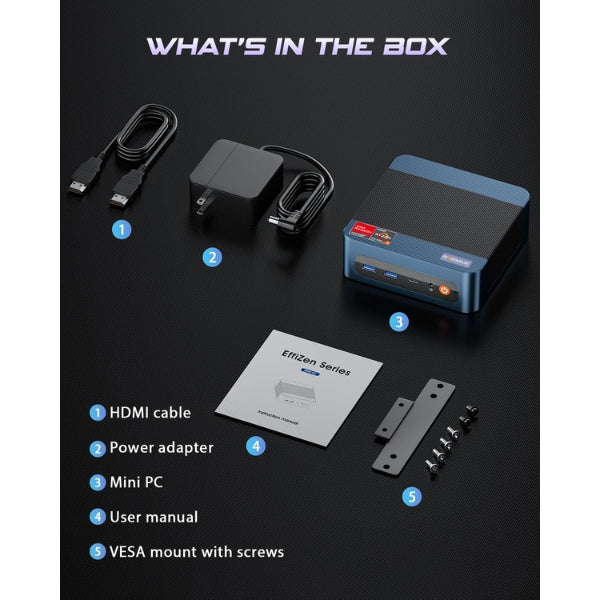Mini PC Bosgame E5 11 Pro - AMD Ryzen 3 5300U - 8GB RAM - 256GB SSD - Triple Display HDMI - WiFi 5 - Bluetooth