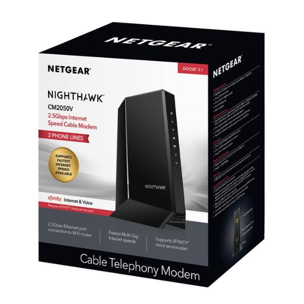 Módem NETGEAR Nighthawk DOCSIS 3.1 2.5Gbps para Internet y Voz – CM2050V-100NAS