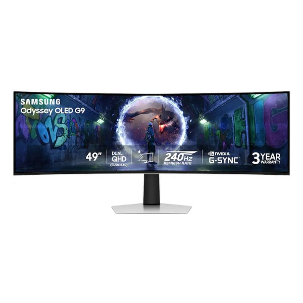 Monitor-Samsung-Odyssey-OLED-G9-G93SD-LS49DG934SNXGO-49-Curvo-Dual-QHD-(5120-x-1440)-OLED-240-Hz-Silver