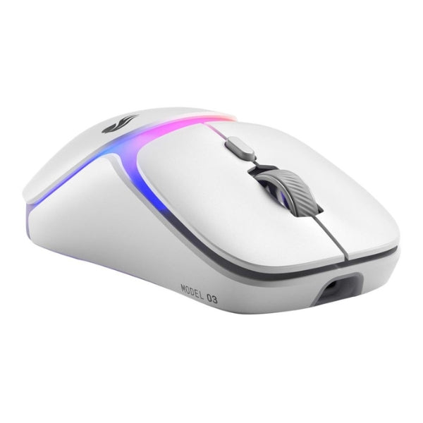 Mouse - Gaming - Glorious - Model - O3 - Wireless - Blanco - Inalámbrico - RF - Bluetooth - USB - RGB - Óptico - BAMF - 3.0 - 30K - 30000 - DPI - 8000Hz - 130 - Horas - 66g - GLO-O3-WL-WHT - Blanco