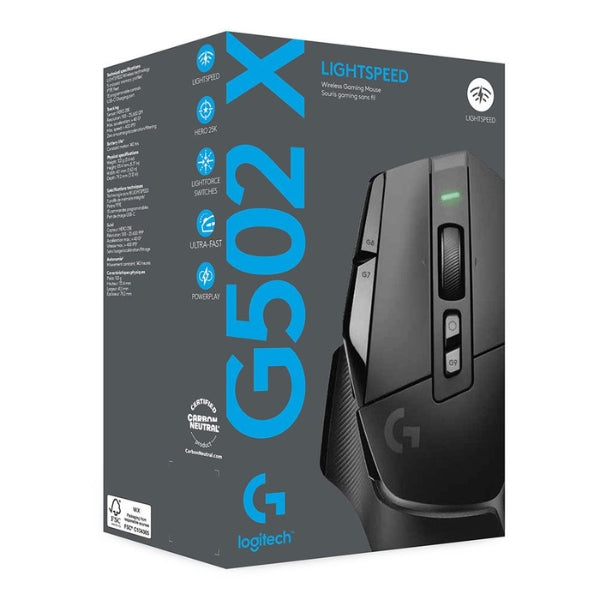 Mouse - Gaming - Logitech - G502 - X - LIGHTSPEED - Inalámbrico - RGB - HERO - 25K - 25600 - DPI - 13 - Botones - 910-006178 - Negro
