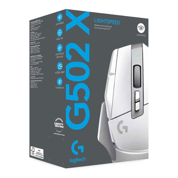 Mouse - Gaming - Logitech - G502 - X - LIGHTSPEED - Inalámbrico - RGB - HERO - 25K - 25600 - DPI - 13 - Botones - 910-006187 - Blanco